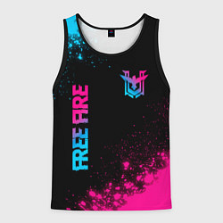 Майка-безрукавка мужская Free Fire - neon gradient: символ и надпись вертик, цвет: 3D-черный