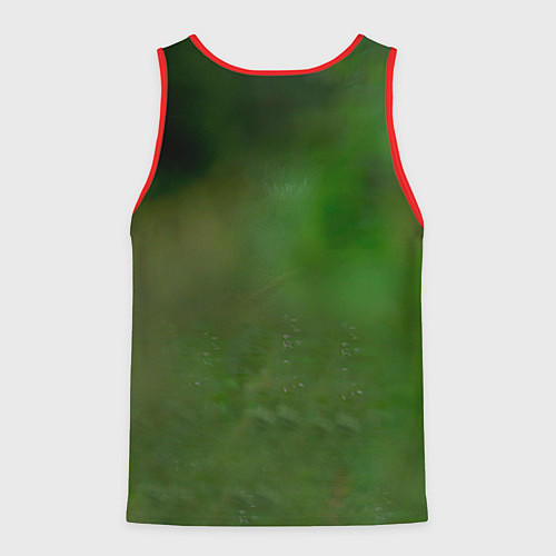 Мужская майка без рукавов Волк на фоне зелени / 3D-Красный – фото 2