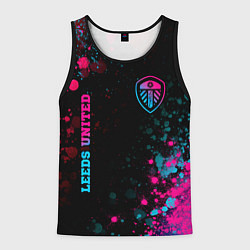 Майка-безрукавка мужская Leeds United - neon gradient: символ и надпись вер, цвет: 3D-черный