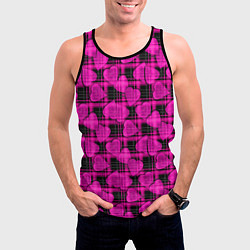 Майка-безрукавка мужская Black and pink hearts pattern on checkered, цвет: 3D-черный — фото 2