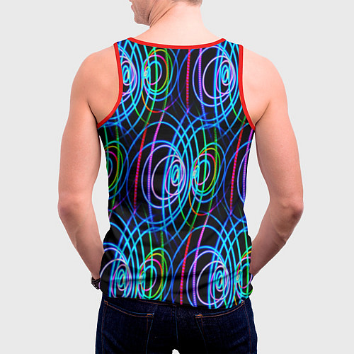 Мужская майка без рукавов Неоновые завитки / 3D-Красный – фото 4