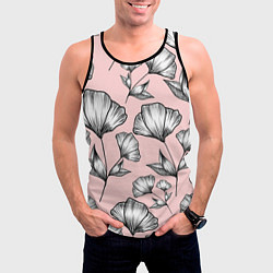 Майка-безрукавка мужская Графичные цветы на пудровом фоне, цвет: 3D-черный — фото 2