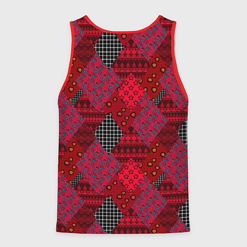 Мужская майка без рукавов Красный лоскутный узор пэчворк / 3D-Красный – фото 2