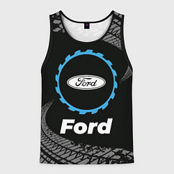 Майка-безрукавка мужская Ford в стиле Top Gear со следами шин на фоне, цвет: 3D-черный