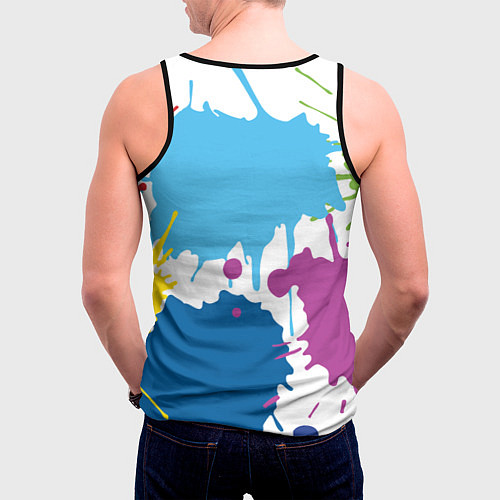 Мужская майка без рукавов Цветные кляксы на белом фоне / 3D-Черный – фото 4