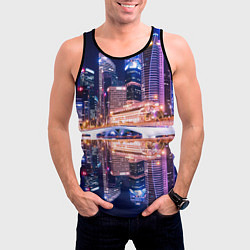 Майка-безрукавка мужская Ночной Сингапур, цвет: 3D-черный — фото 2
