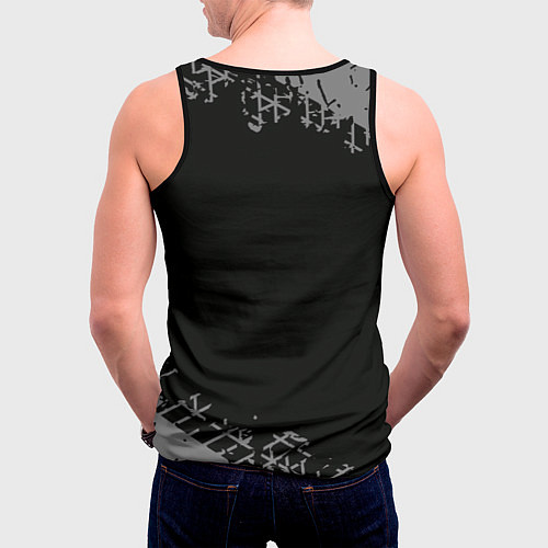 Мужская майка без рукавов Mini в стиле Top Gear со следами шин на фоне / 3D-Черный – фото 4