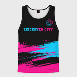 Майка-безрукавка мужская Leicester City - neon gradient: символ сверху, цвет: 3D-черный