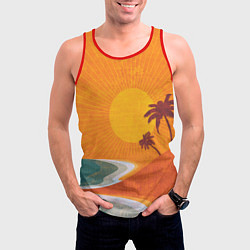 Майка-безрукавка мужская Закат на побережье минимализм, цвет: 3D-красный — фото 2