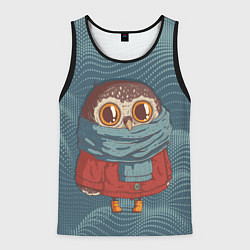 Майка-безрукавка мужская Милая совушка в шарфе, цвет: 3D-черный