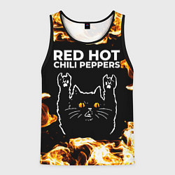 Майка-безрукавка мужская Red Hot Chili Peppers рок кот и огонь, цвет: 3D-черный