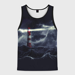 Майка-безрукавка мужская Маяк и штормовое море в ночи, цвет: 3D-черный