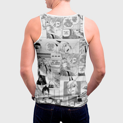 Мужская майка без рукавов Страницы манги - Макима - Человек бензопила / 3D-Белый – фото 4