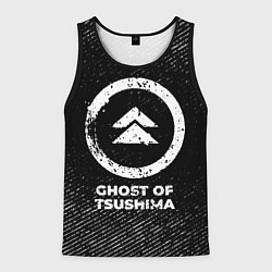 Мужская майка без рукавов Ghost of Tsushima с потертостями на темном фоне