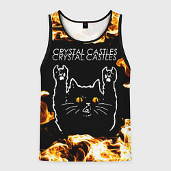 Майка-безрукавка мужская Crystal Castles рок кот и огонь, цвет: 3D-черный