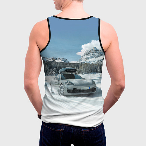 Мужская майка без рукавов Porsche on a mountain winter road / 3D-Черный – фото 4