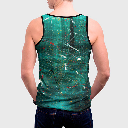 Мужская майка без рукавов Светло-зелёный туман, краски и царапины / 3D-Черный – фото 4