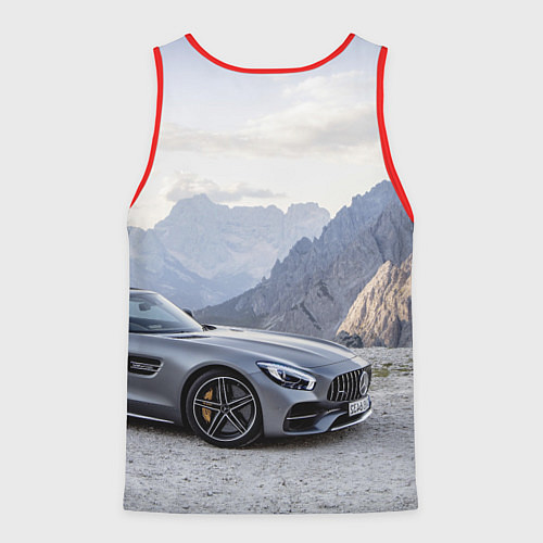 Мужская майка без рукавов Mercedes AMG V8 Biturbo cabriolet - mountains / 3D-Красный – фото 2