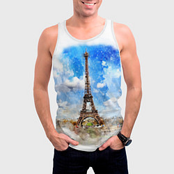 Майка-безрукавка мужская Париж Эйфелева башня рисунок, цвет: 3D-белый — фото 2