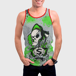 Майка-безрукавка мужская Slipknot скелет green, цвет: 3D-красный — фото 2