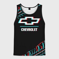 Майка-безрукавка мужская Значок Chevrolet в стиле glitch на темном фоне, цвет: 3D-черный