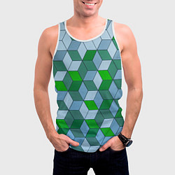 Майка-безрукавка мужская Зелёные и серые абстрактные кубы с оптической иллю, цвет: 3D-белый — фото 2