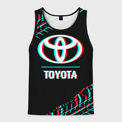 Майка-безрукавка мужская Значок Toyota в стиле glitch на темном фоне, цвет: 3D-черный