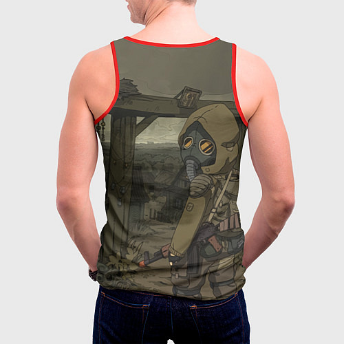 Мужская майка без рукавов STALKER тень чернобыля нарисованный постер / 3D-Красный – фото 4