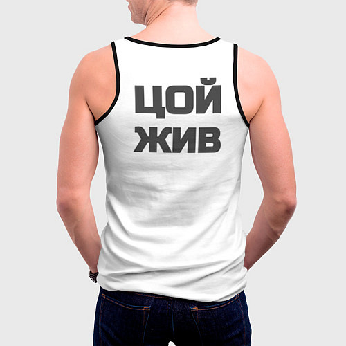 Мужская майка без рукавов Виктор Цой чёрно-белый рисунок / 3D-Черный – фото 4