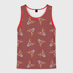 Майка-безрукавка мужская Эстетика: праздничные олени на бордовом фоне, цвет: 3D-красный