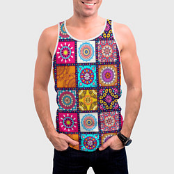Майка-безрукавка мужская Пэчворк - мандалы, цвет: 3D-белый — фото 2