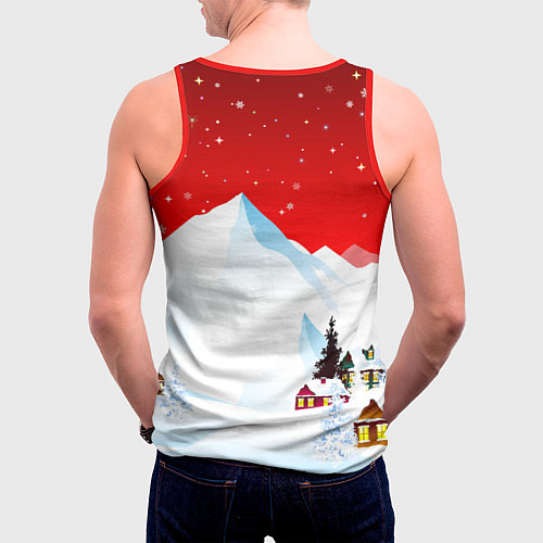 Мужская майка без рукавов Новый год - зайчик / 3D-Красный – фото 4