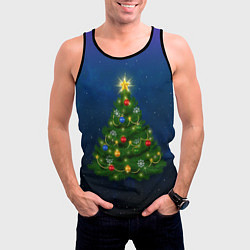 Майка-безрукавка мужская Новогодняя елка с яркой звездой, цвет: 3D-черный — фото 2