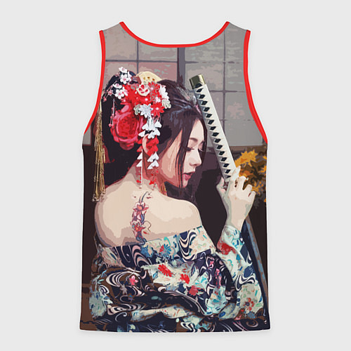Мужская майка без рукавов Японская девушка с самурайским мечом / 3D-Красный – фото 2