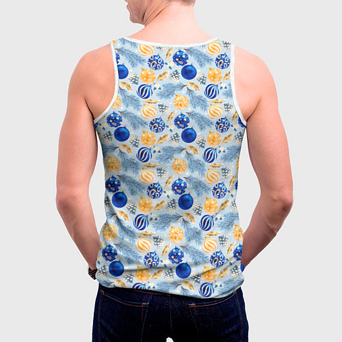 Мужская майка без рукавов Шарики новогодние ёлочные, синие / 3D-Белый – фото 4