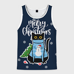 Мужская майка без рукавов Котик: merry christmas