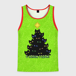 Майка-безрукавка мужская С Новым годом - ёлочка из кошечек, цвет: 3D-красный