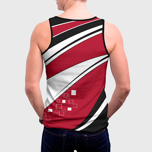 Мужская майка без рукавов Красно черная абстракция на белом спорт / 3D-Черный – фото 4