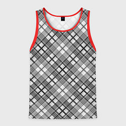 Майка-безрукавка мужская Черно белый узор в косую клетку, цвет: 3D-красный