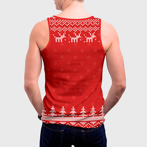 Мужская майка без рукавов Новогодний Паша: свитер с оленями / 3D-Красный – фото 4