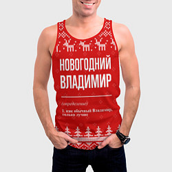 Майка-безрукавка мужская Новогодний Владимир: свитер с оленями, цвет: 3D-красный — фото 2