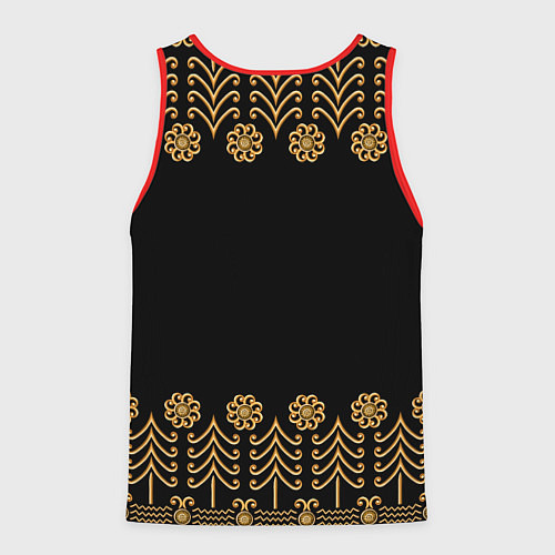 Мужская майка без рукавов Медведь золотой барельеф с этническим орнаментом / 3D-Красный – фото 2