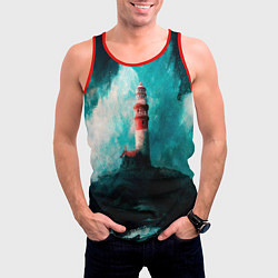 Майка-безрукавка мужская Бушующее море, цвет: 3D-красный — фото 2