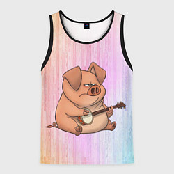 Мужская майка без рукавов Свинья играет на банджо