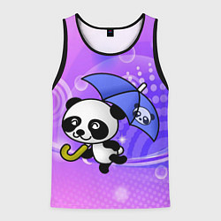 Майка-безрукавка мужская Панда с зонтиком бежит в гости, цвет: 3D-черный