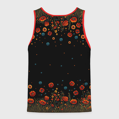 Мужская майка без рукавов Череп украшенный цветущими маками / 3D-Красный – фото 2