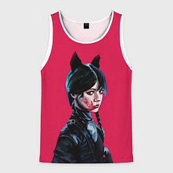Майка-безрукавка мужская Wednesday black kitty, цвет: 3D-белый