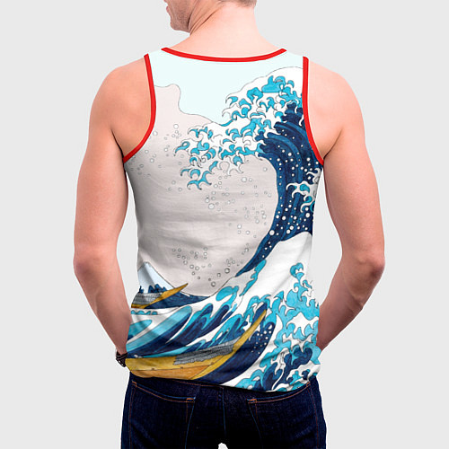 Мужская майка без рукавов Влюбленные тюлени у большой волны Канагава / 3D-Красный – фото 4
