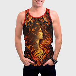 Майка-безрукавка мужская Девушка в стиле ар-нуво с огнем и осенними листьям, цвет: 3D-красный — фото 2