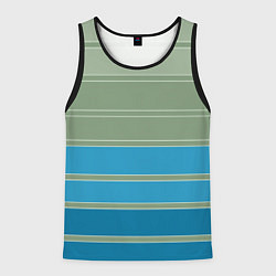 Майка-безрукавка мужская Оливковые и голубые полосы, цвет: 3D-черный